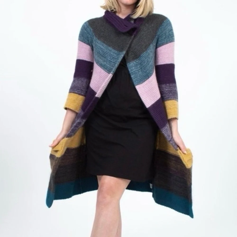 Theory Colorful Striped Cardigan sz L - Picture 2 of 9